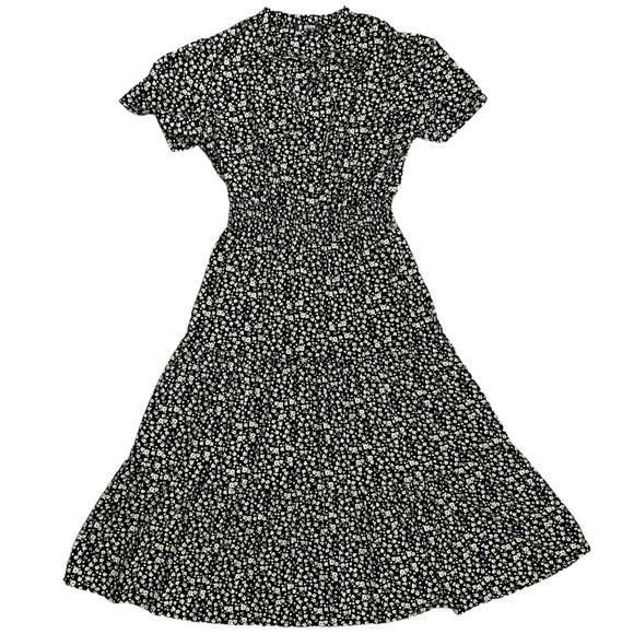 BTFBM Bohemian Black & Yellow Floral Smocked Waist Tiered Maxi Dress Size Medium - Picture 2 of 9